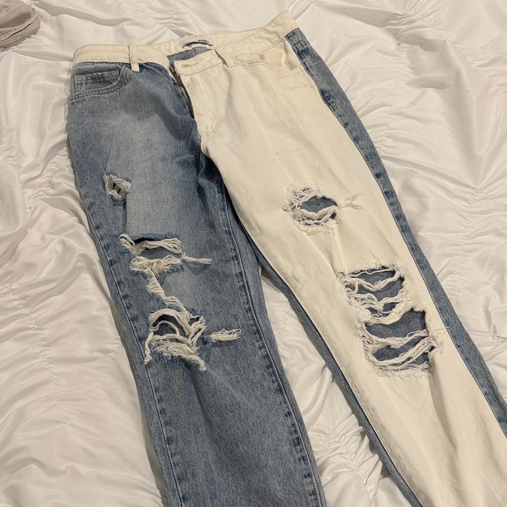 Half white half Denim jeans size 29